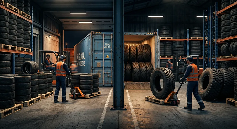 PCR tyres and TBR tyres selected for mixed tyre container from China